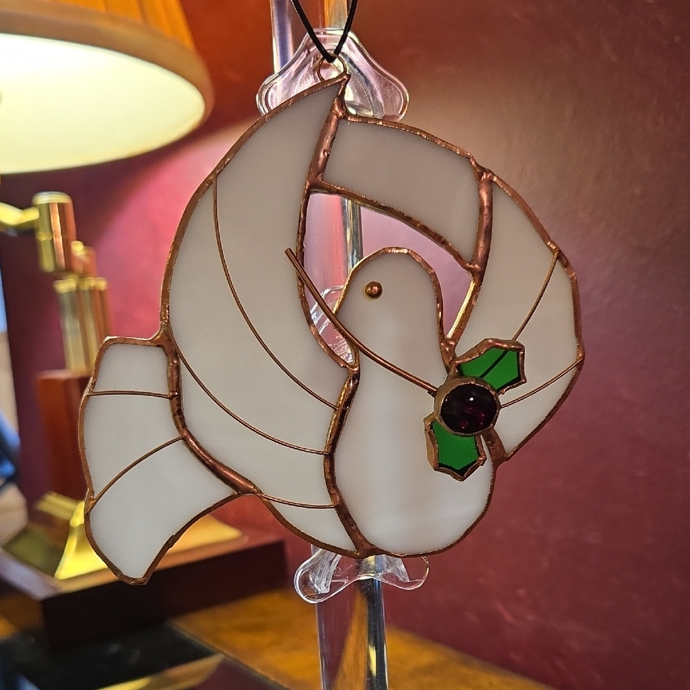 Vintage Suncatcher Stained Glass White Dove